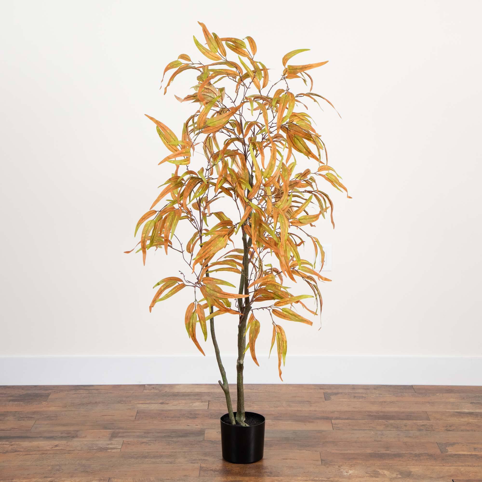5ft. Green & Orange Autumn Wispy Eucalyptus Artificial Potted Tree